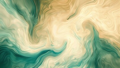 Abstract Swirling Green and Beige Marble Pattern