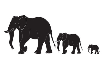 Fototapeta premium Silhouettes of elephants, elephant vector, icon, symbol. Wild animal vector set. African elephant, mammal or jungle elephant vector. Elephant vector design for logo, website, app. Vector illustration.