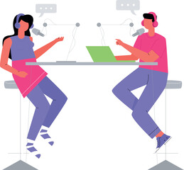 A boy and a girl are doing a talk show.