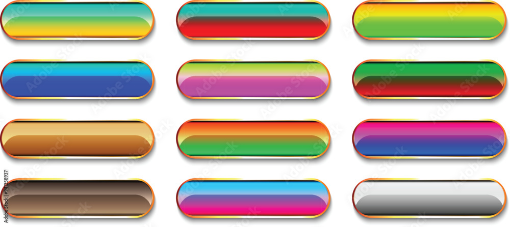 Poster set of different glossy button. web blank button vector illustration.