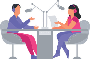 Boy and girl are podcasters.