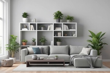 Modern Living Room with Sectional Sofa and Open Shelving