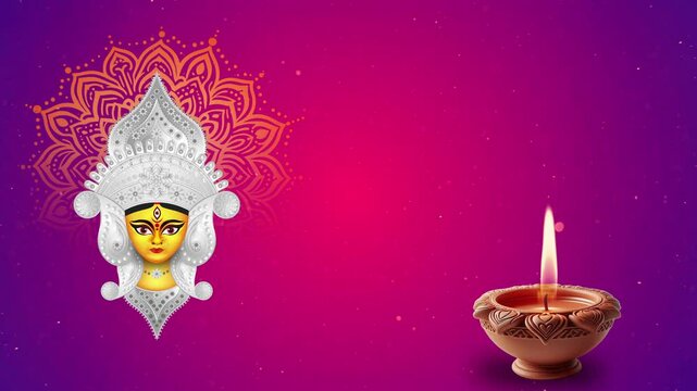 Indian religious durga puja festival background design with goddess durga face illustration, Goddess Durga Face in Happy Dussehra Subh Navratri .