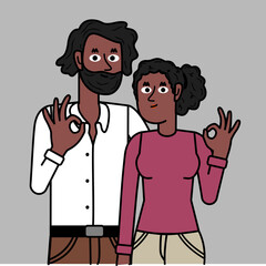 black couple making okay gesture with their fingers.eps