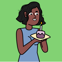 black woman holding a birthday cake.eps