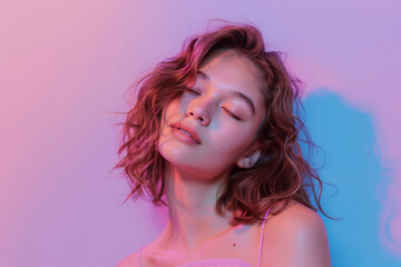 Naklejka premium young beautiful aesthetic model pastel colour style