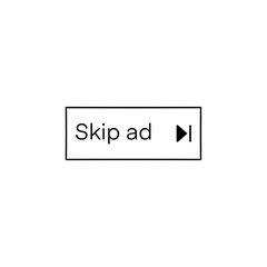 Skip ads button icon vector in clipart style. Advertising elements