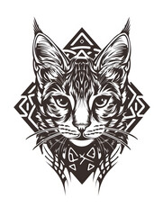 Fototapeta premium Bengal Cat head very simple traditional tattoo flash styles illustration