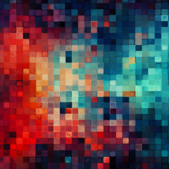Abstract orange and blue mosaic pixel pattern