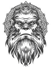 Obraz premium Bigfoot head very simple traditional tattoo flash styles illustration