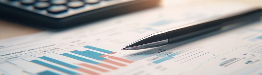 Fototapeta premium Budget analysis, spreadsheet and financial charts with focus on details, 3D illustration
