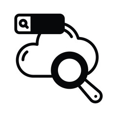 Magnifier with cloud, cloud search icon design, cloud finding vector