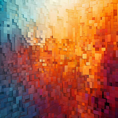 Abstract orange and blue mosaic pixel pattern