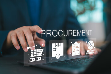 Procurement Management Industry concept. Businessman using laptop with procurement icon on virtual...