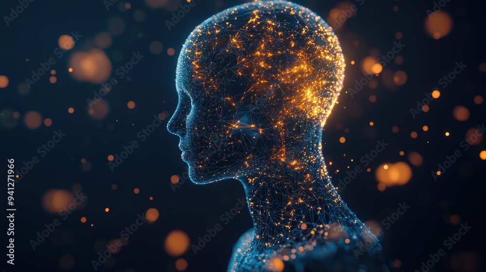 Poster 3d illustration of artificial intelligence and machine learning concepts featuring a virtual human w