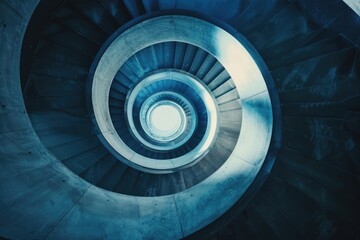 Obraz premium A spiral staircase leading up into a bright blue sky, great for outdoor or architecture photos