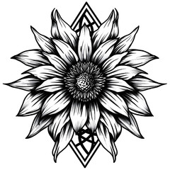 Fototapeta premium Black Eyed Susan flower very simple traditional tattoo flash styles illustration