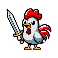 a cartoon drawing of a rooster with a sword.