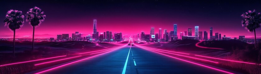 Smart city logistics, holographic cityscapes, bright neon lights, futuristic urban setting, smooth traffic and delivery systems