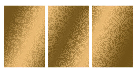 Set of 3 Luxurious golden botanical background. Printable wallpapers, covers, wall art, greeting card, wedding cards, invitations.