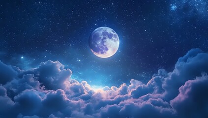 Night Sky with Full Moon and Clouds