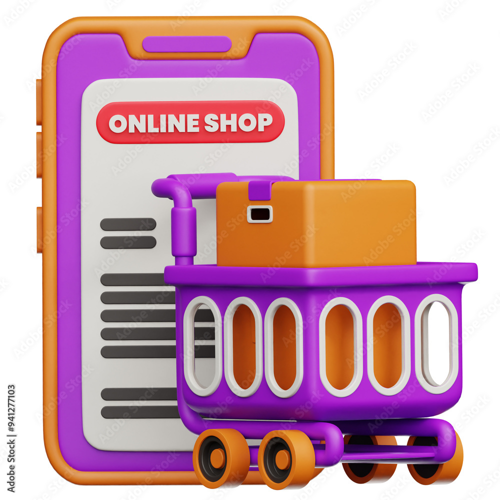 Wall mural e commerce onlineshop 3D icon and illustration