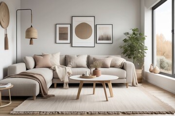 Modern Living Room with Sectional Sofa, Neutral Decor, and Large Window