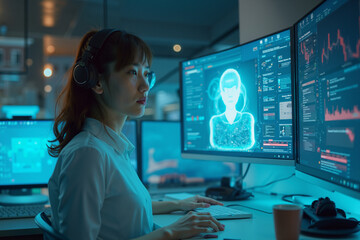 Asian IT Specialist Analyzes AI Cyber Threats: Perfect for Cybersecurity Marketing and Tech...