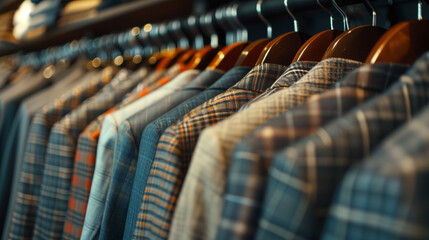 Close-Up of Men Suits with Different Textiles in a Boutique