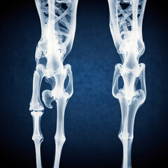 X-ray image of human knees showing bone structure and joint alignment, on natural background