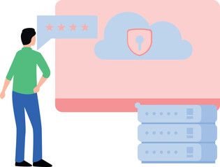 Guy looking at cloud server security.