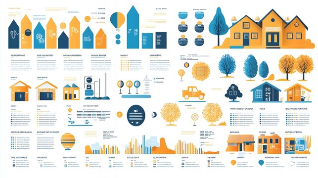 Infographic showcasing data on housing, demographics, and environmental elements.