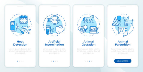Animal reproduction types blue onboarding mobile app screen. Walkthrough 4 steps editable graphic instructions with linear concepts. UI, UX, GUI template. Montserrat SemiBold, Regular fonts used