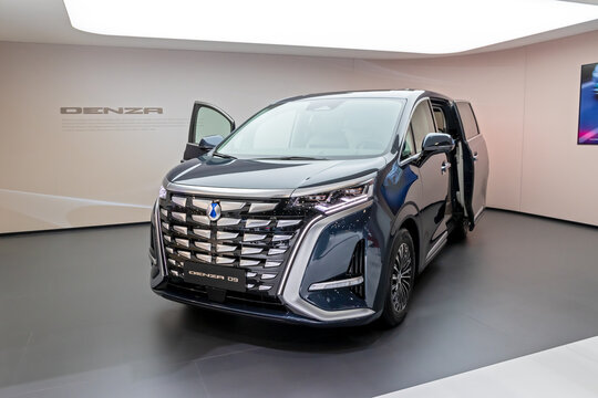 DENZA D9 battery electric and plug-in hybrid minivan at the Geneva International Motor Show. Switzerland - Feb 26, 2024.