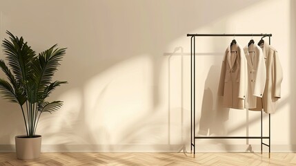 Minimalist Interior Design with Clothes Rack and Sunlight