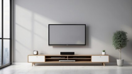 Modern Living Room with Flat Screen TV and Entertainment Center