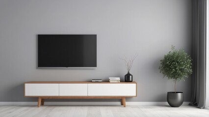 Minimalist Living Room Decor with TV, Entertainment Center, and Plant