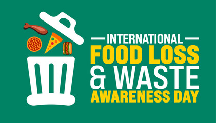 international food loss and waste awareness day background or banner design template. Holiday concept. Template for background, banner, card, poster, placard, design template with unique shapes.