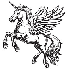 Pegasus Stock Vector Illustration. Black and white Illustration of a Pegasus.