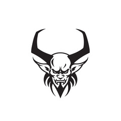 Mysterious Darkness A Striking Black and White Vector Logo Featuring a Sinister Horned Demon Design