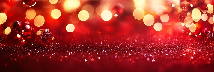 Red glitter and out of focus bokeh lights.