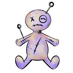 A cartoon purple voodoo doll isolated on a transparent background