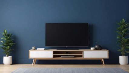Modern Living Room with Television, Plants, and Wooden Console Table