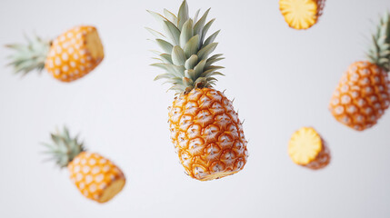 Pineapple on a white background | Pineapple fruit floating in air | Healthy fruits | Fruits...