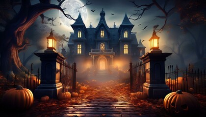 ハロウィーンのホーンテッドハウスの入り口halloween haunted house entrance