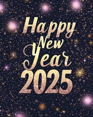 This card features calligraphy lettering Happy New Year 2025 Colorful Celebration, ideal for Holiday Greeting Cards, Party Invitations, and Festive Posters.