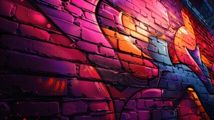 Fototapeta premium Urban graffiti wall with high contrast lighting, highlighting the vivid colors and textures