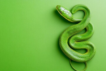 Fototapeta premium The New Year 2025. Snake on green background. Copy space.