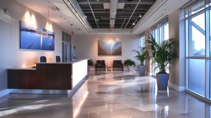 Modern, sleek office space with minimal clutter and clean lines