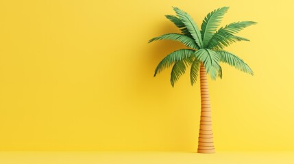 Obraz premium A vibrant palm tree stands alone against a bright yellow background, 3d illustration.